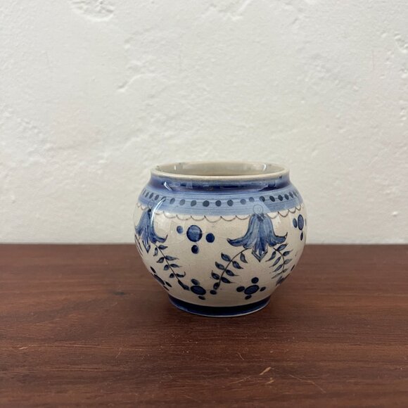 Antique Carvalhinho Porto Portugal Ceramic Blue White Bowl Vase hand painted pot - Picture 14 of 14